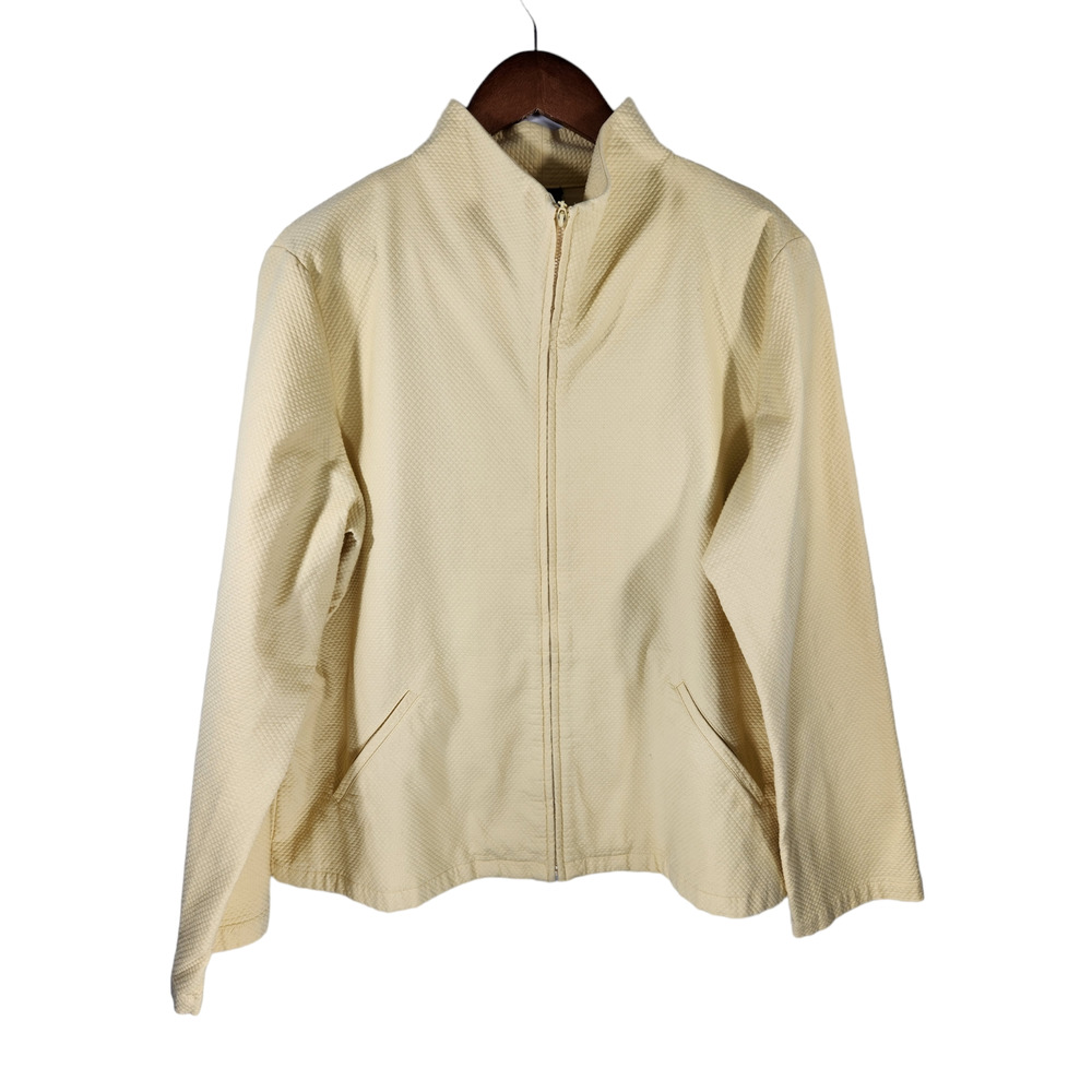Eileen Fisher Womens Large Blazer Light Jacket‎ Yellow Long Sleeve Zip